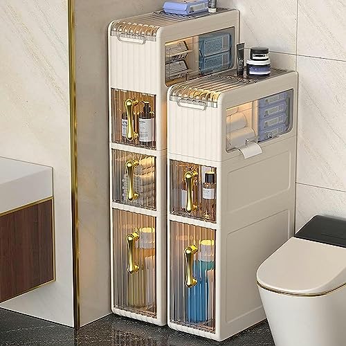 Bathroom Floor Cabinet with Stackable Storage Drawers, Slim Toilet Paper Storage D354