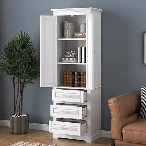 Tall Bathroom Storage Cabinet with 2 Doors and 3 Drawers, White S52783
