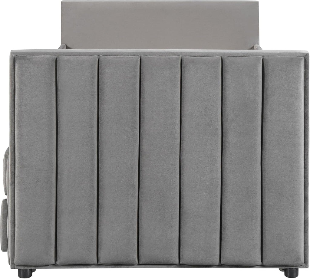 Twin Size Velvet Upholstered Daybed with Trundle and Storage Drawers, Gray N60786
