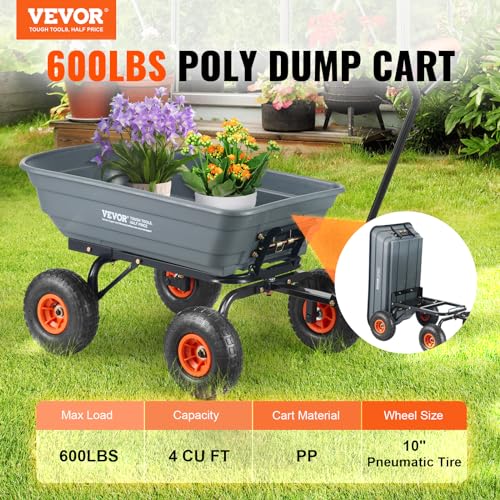 VEVOR 600lbs Poly Garden Cart Dump Wagon with 10in All Terrain Wheels W644