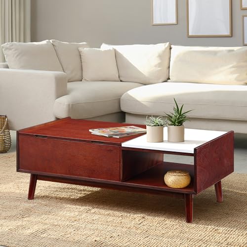 Lift Top Coffee Table, 43” Mid-Century Living Room Coffee Table with Large Storage and Hidden Compartment Rising Tables for Living Room Office Apartment