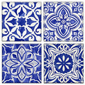Blue Mosaic Mexican Spanish Tiles Wall Art Canvas Paintings - 4 Panels Ready to Hang Artwork for Walls - Pictures for Living Room Wall Decoration - Great Bathroom Canvas Art Wall Decor (12" x 12")