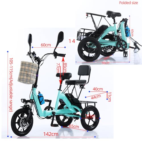 Adult Electric Tricycle Foldable 14 Inch with Detachable Battery and Baskets I325