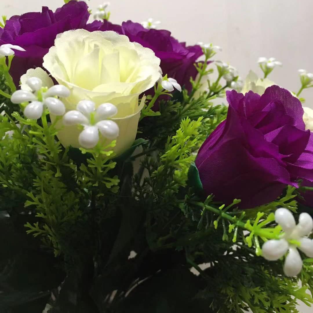 Artificial Cemetery Rose Flowers for Outdoor Grave Decorations, Purple/White A9159