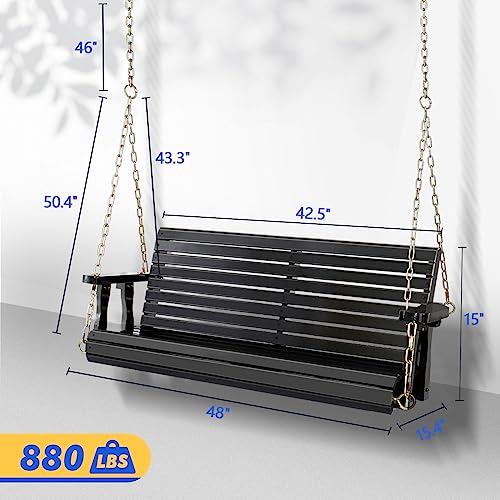VINGLI Patio Wooden Porch Swing Chair with Hanging Chains, 5 FT, White W381253
