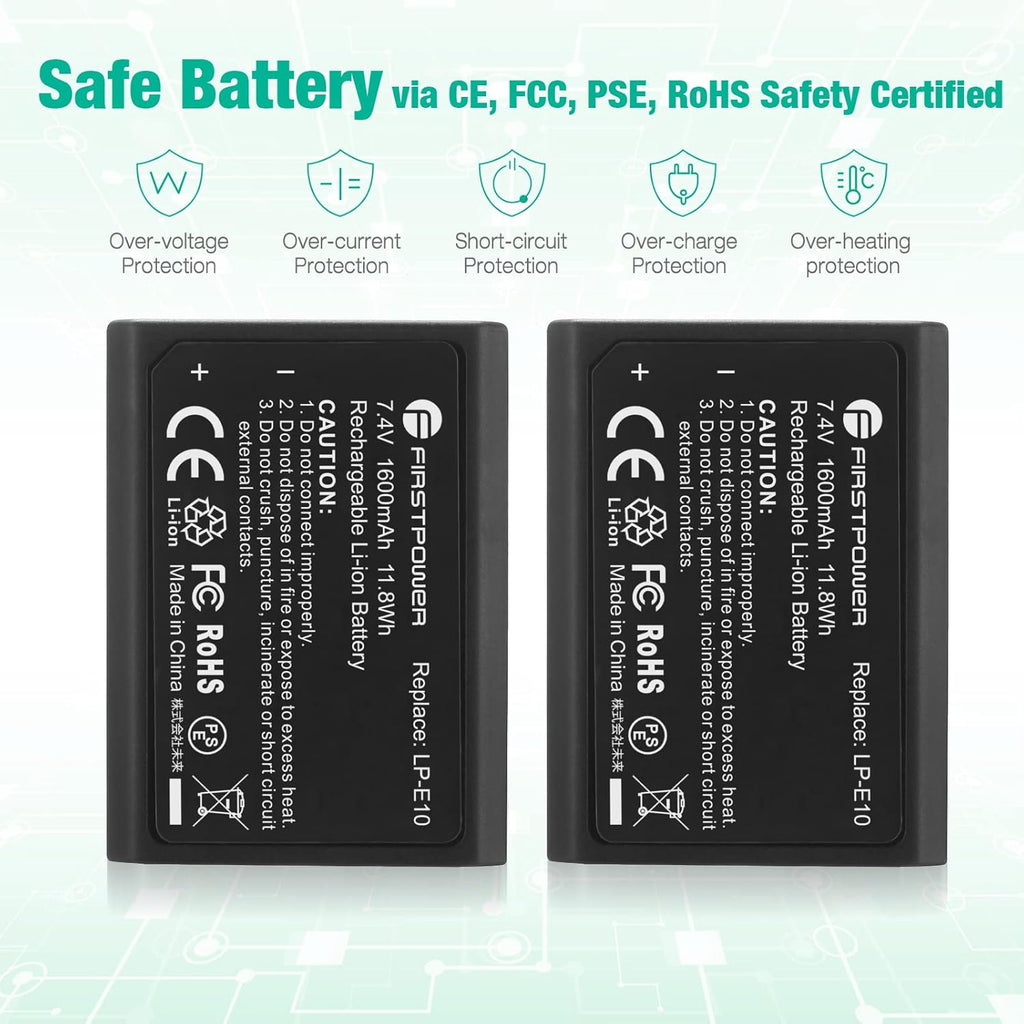 FirstPower LP-E10 Battery 2-Pack for Canon EOS Rebel T3 T5 T6 T7 T100 I968062