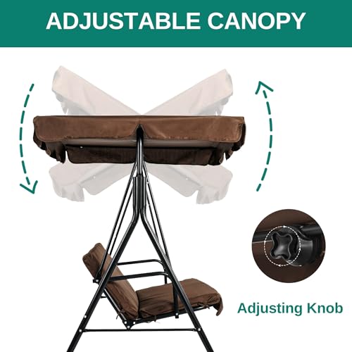 YITAHOME Outdoor Patio Swing Chair 3 Person with Adjustable Canopy, Black P266