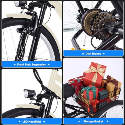 Electric Tricycle for Adults 24" & 26" 3-Wheel with Basket, 350W Motor, 36V Battery F231017