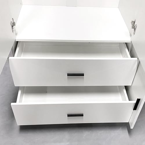 Wood Armoire Wardrobe Closet with 4 Doors and Mirror, White I299203