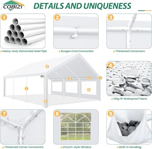 COBIZI 20x40 Party Tent Heavy Duty with Removable Sidewall, White S4012