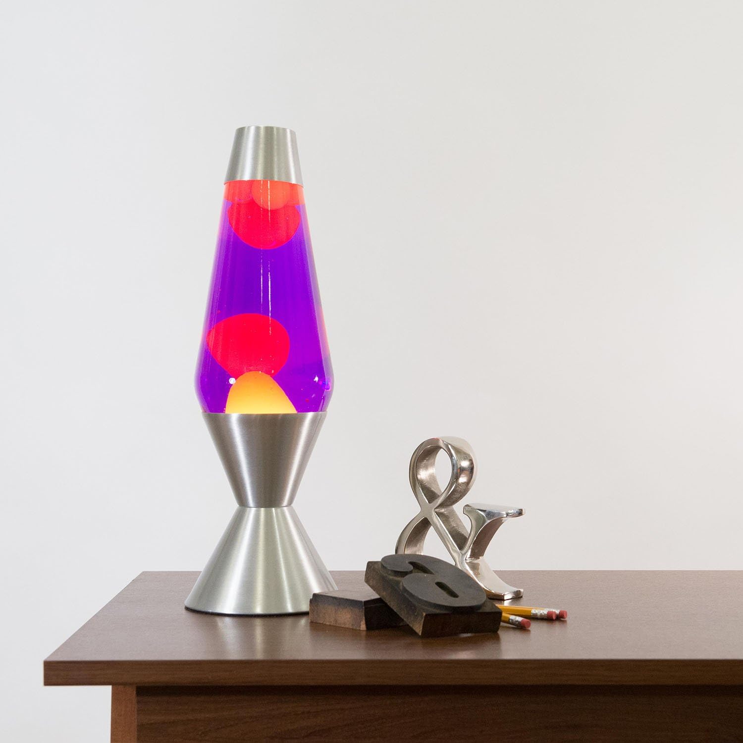 Lava the Original 16.3-Inch Silver Base Lamp, Yellow Wax in Purple Liquid X866