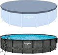 Funsicle 20' x 48" Oasis Round Frame Above Ground Swimming Pool Outdoor Backyard Summer Set with 20' Secure Debris Pool Cover, Dark Herringbone