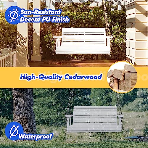 VINGLI Patio Wooden Porch Swing Chair with Hanging Chains, 5 FT, White W381253