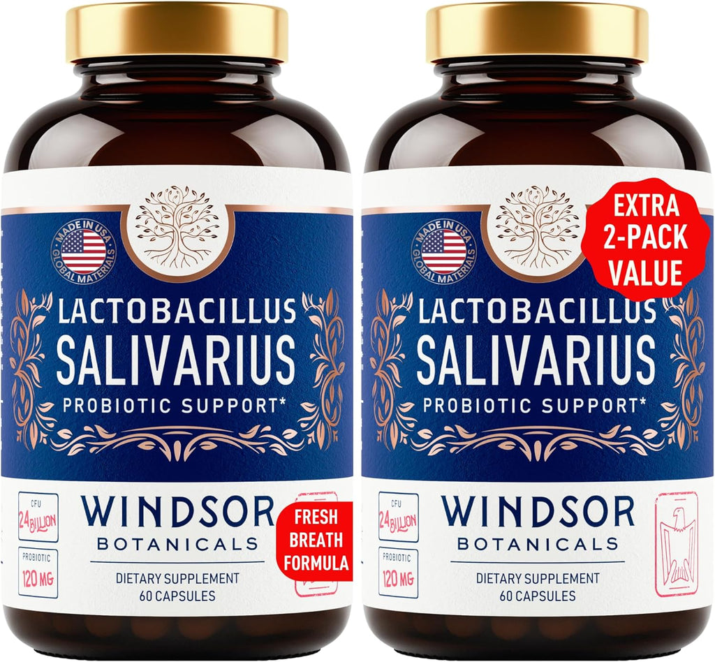 Lactobacillus Salivarius Probiotic Capsules - L Salivarius Probiotic Oral Dental Probiotics for Bad Breath, Teeth and Gums Health - Immune Support, Digestive Probiotic - 24bn CFU, 2-Pack 120 Caps