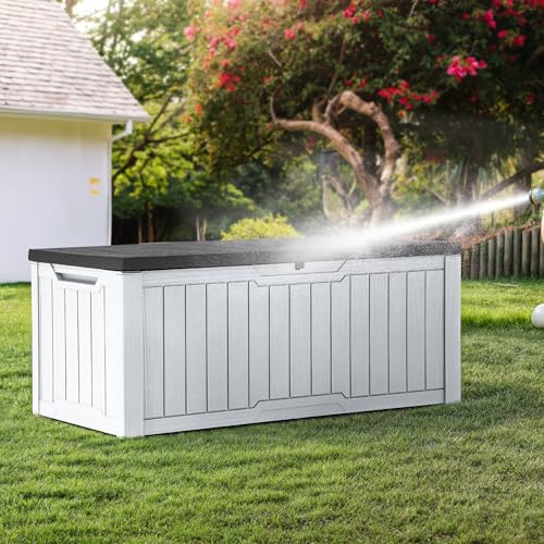 YITAHOME Outdoor Storage Box with Cushion, 120 Gallon, Lockable, Light Brown O374