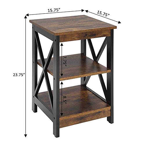Convenience Concepts Oxford End Table with Storage Shelves, White Faux Marble/Black N969
