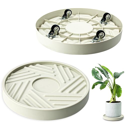 2PCS Round Plant Caddy with Hidden Wheels, Rolling Plant Stand with Wheels, Heavy Duty Plant Caddy with Wheels Plant Dolly, Pot Base for Plants Indoor Outdoor, Gray, 14 inches