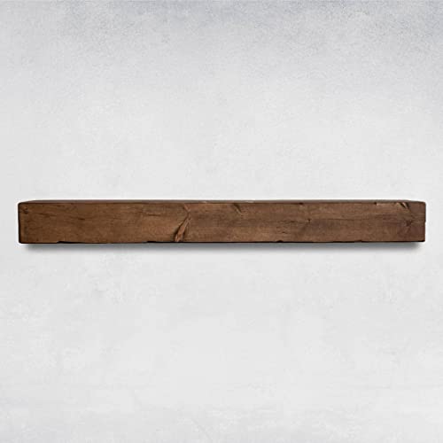 URBANDI Rustic Fireplace Mantel Shelf Real Wood Brown 60Lx6Hx8D P57637