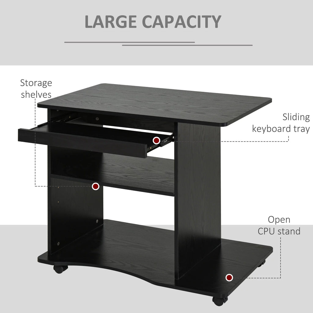 HOMCOM Computer Desk Cart, Mobile Office Workstation with Keyboard Tray, Black S416001