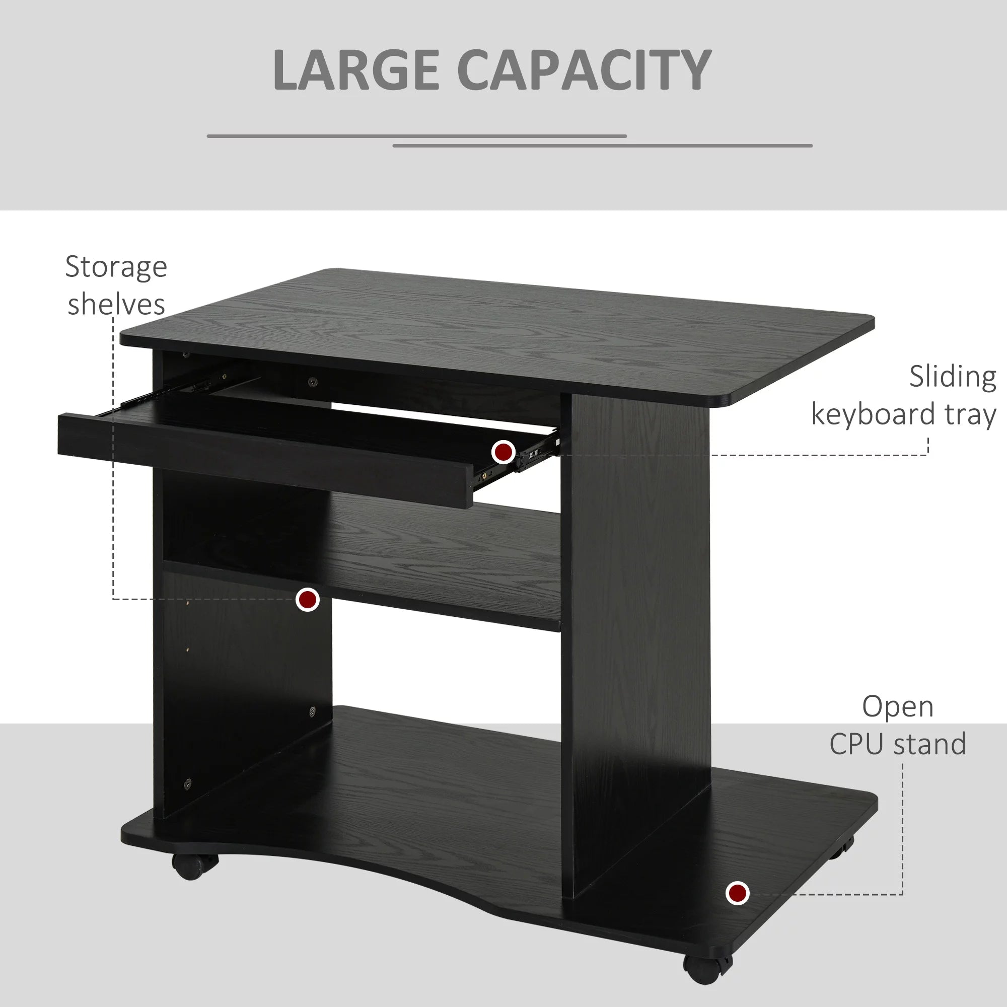 HOMCOM Computer Desk Cart, Mobile Office Workstation with Keyboard Tray, Black S416001