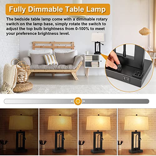 TRLIFE Table Lamps Set of 2, Dimmable with USB Charging Ports and AC Outlet E371275