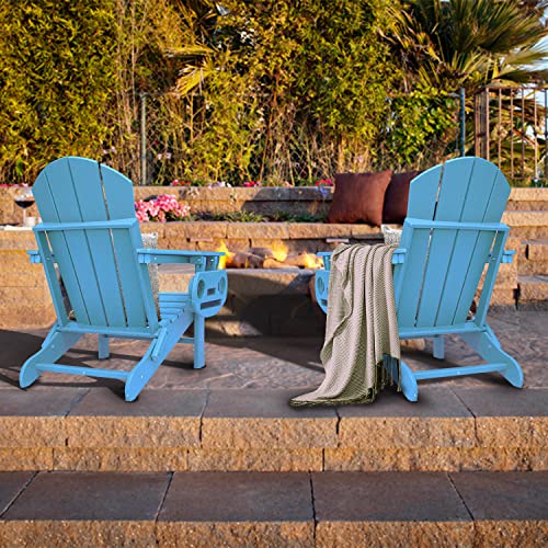 FOOWIN HDPE Folding Adirondack Chair Set of 4, All-Weather Resistant with Cup Holder Trays Z276
