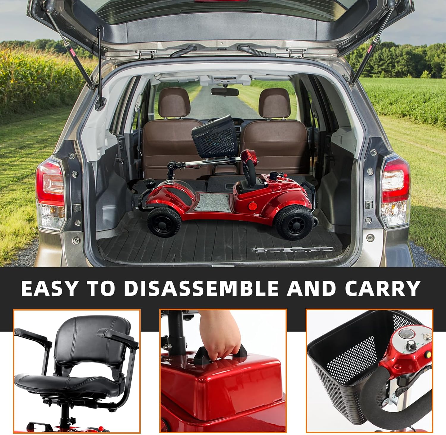 4 Wheel Foldable Mobility Scooter with Basket for Adults and Elderly, Red U746