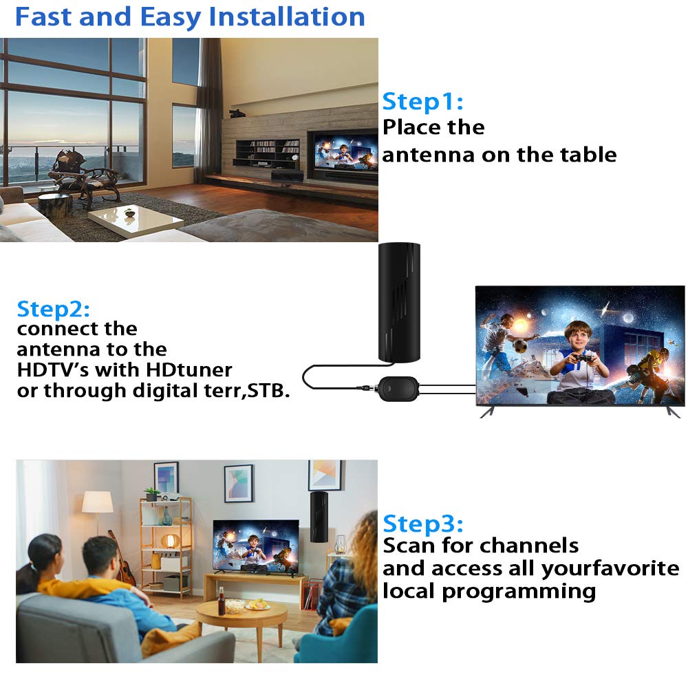 TV Antenna Indoor with Amplifier, 36ft Coax Cable, 8K 4K 1080p Y801