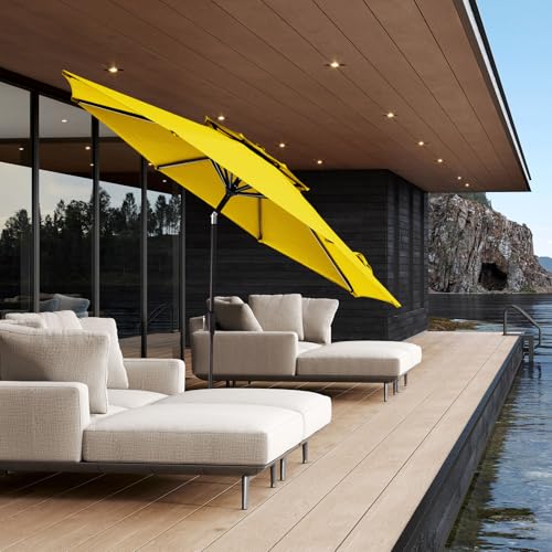JEAREY 9 ft 2-Tiers Patio Umbrella with Push Button Tilt, Navy Blue A58987