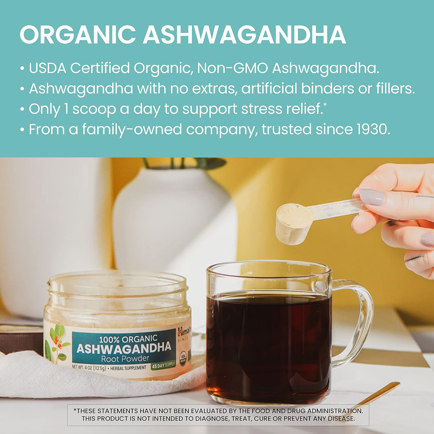 Himalaya USDA Organic Ashwagandha Root Powder Supplement, 4 Oz P8030