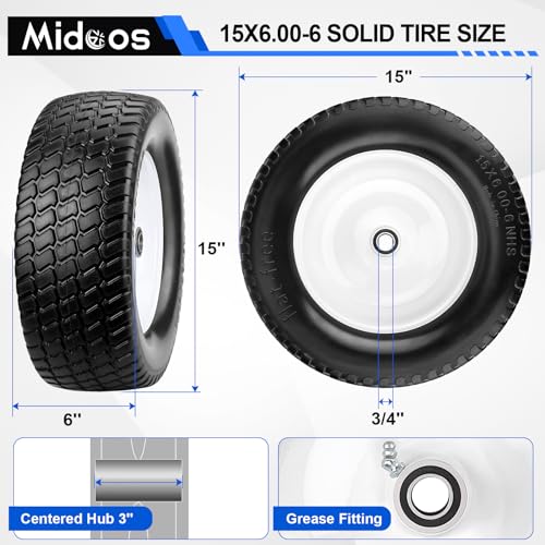 15x6.00-6 Lawn Mower Tires Flat Free with Wheels, 2 Pcs I1083