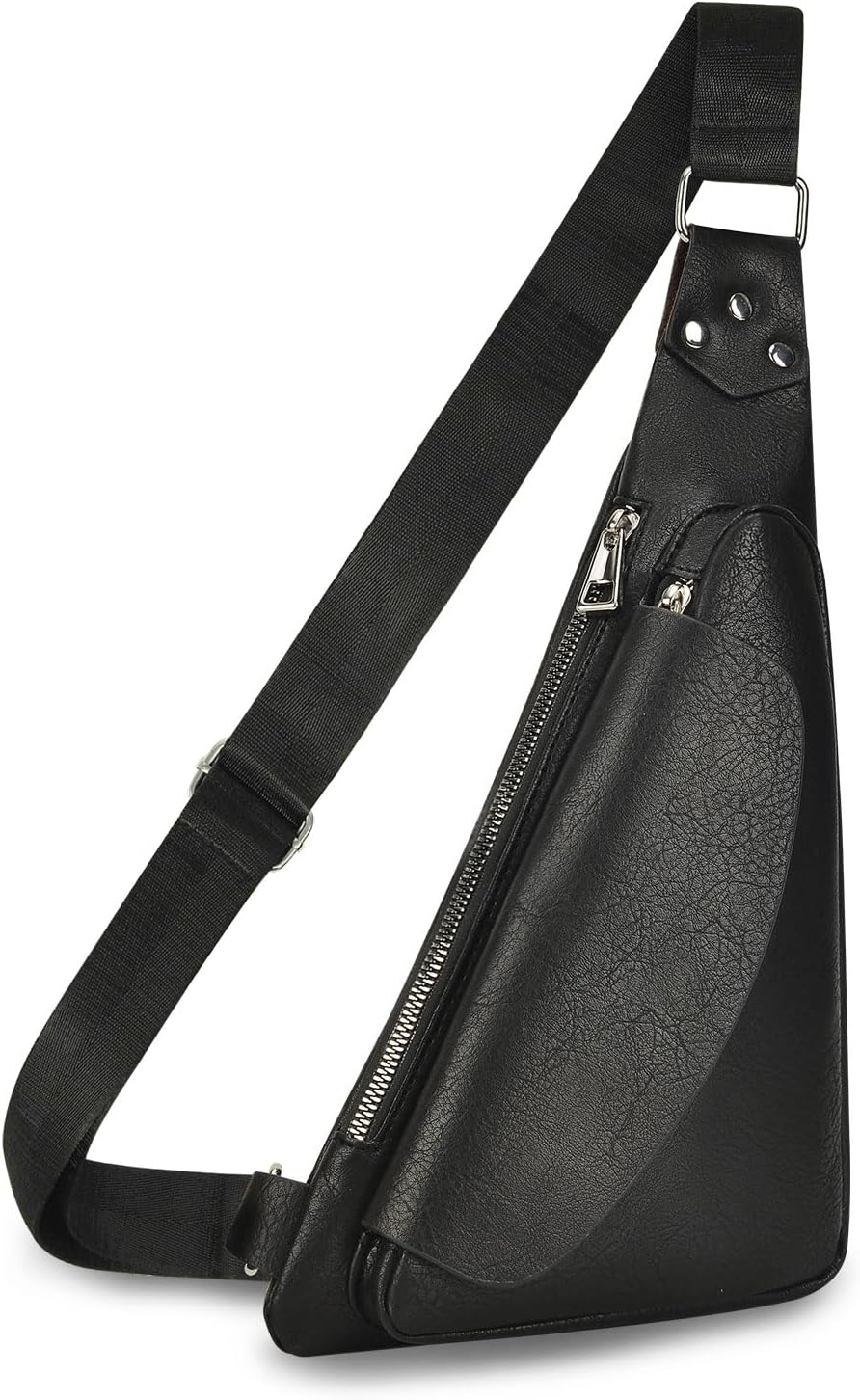 Crossbody Bag Leather Sling Bag For Men Anti-Theft Lightweight Casual Shoulder Bags Chest Pack For Outdoor Business Work Travel Hiking Camping