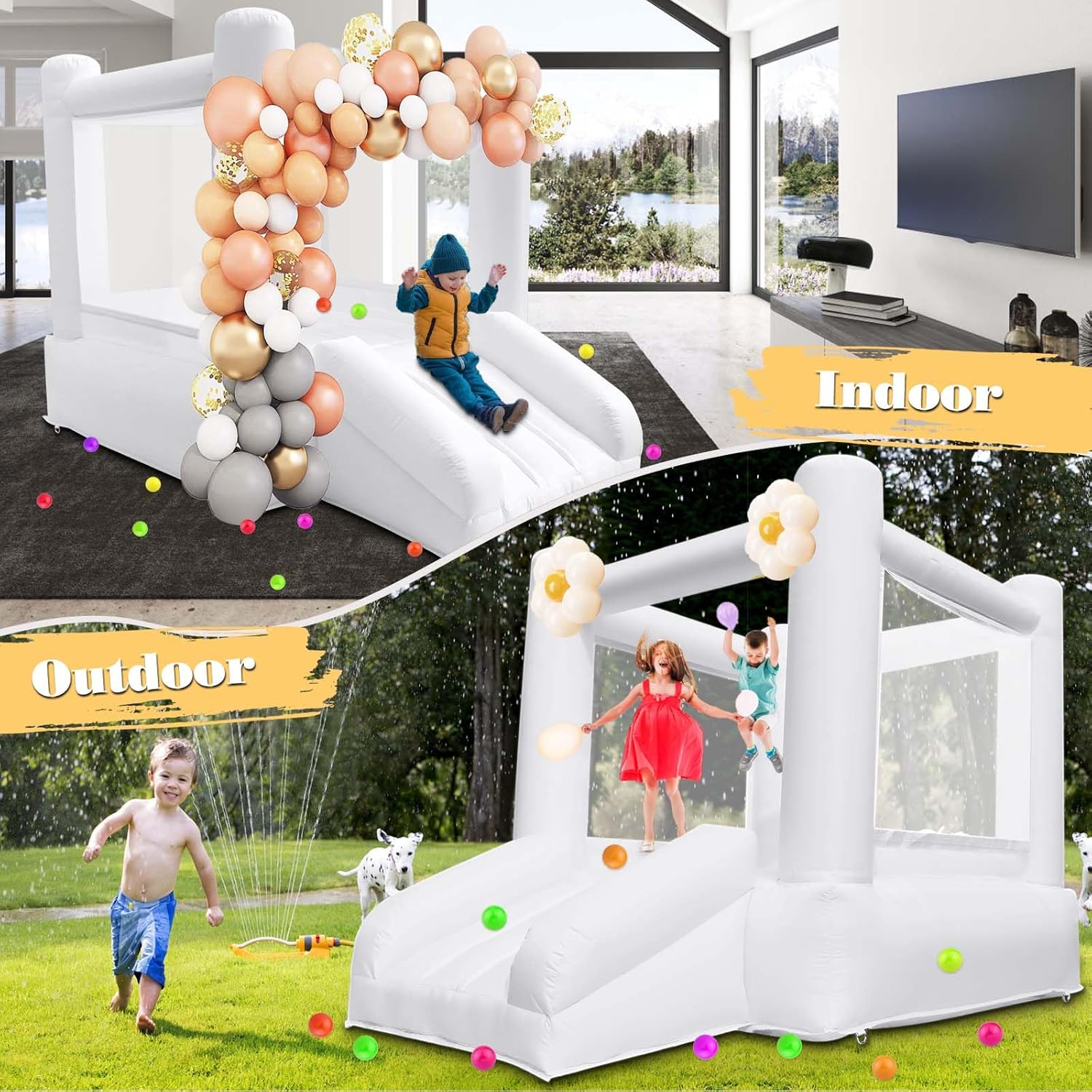 Small White Bounce House with Slide for Kids Aged 2-6 K14067