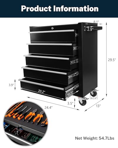 5-Drawer Rolling Tool Chest with Brake Casters, Black E95317
