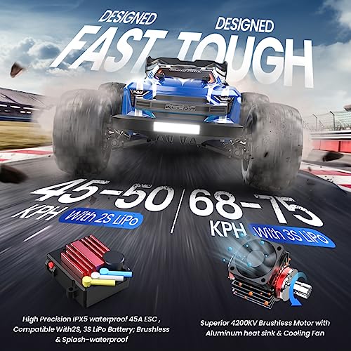 DEERC Fast Brushless RC Car for Adults, 1:16 4x4 Monster Truck U2411