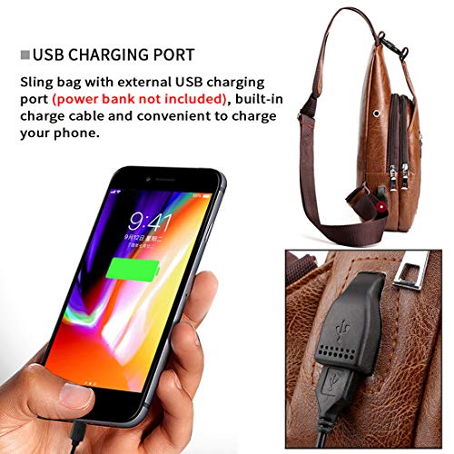 Seoky Rop Men Sling Bag Anti Theft Leather Crossbody with USB Charge Port J425