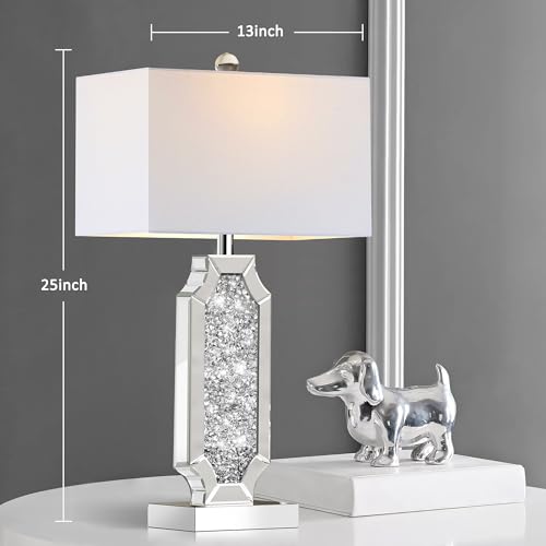 3-Way Dimmable Touch Diamond Crushed Mirrored Bedside Table Lamps Set of 2 with USB Ports Z3687