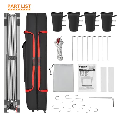 BONTEC 10x10ft Pop Up Canopy Tent, Portable Waterproof Shelter with Roller Bag O2578