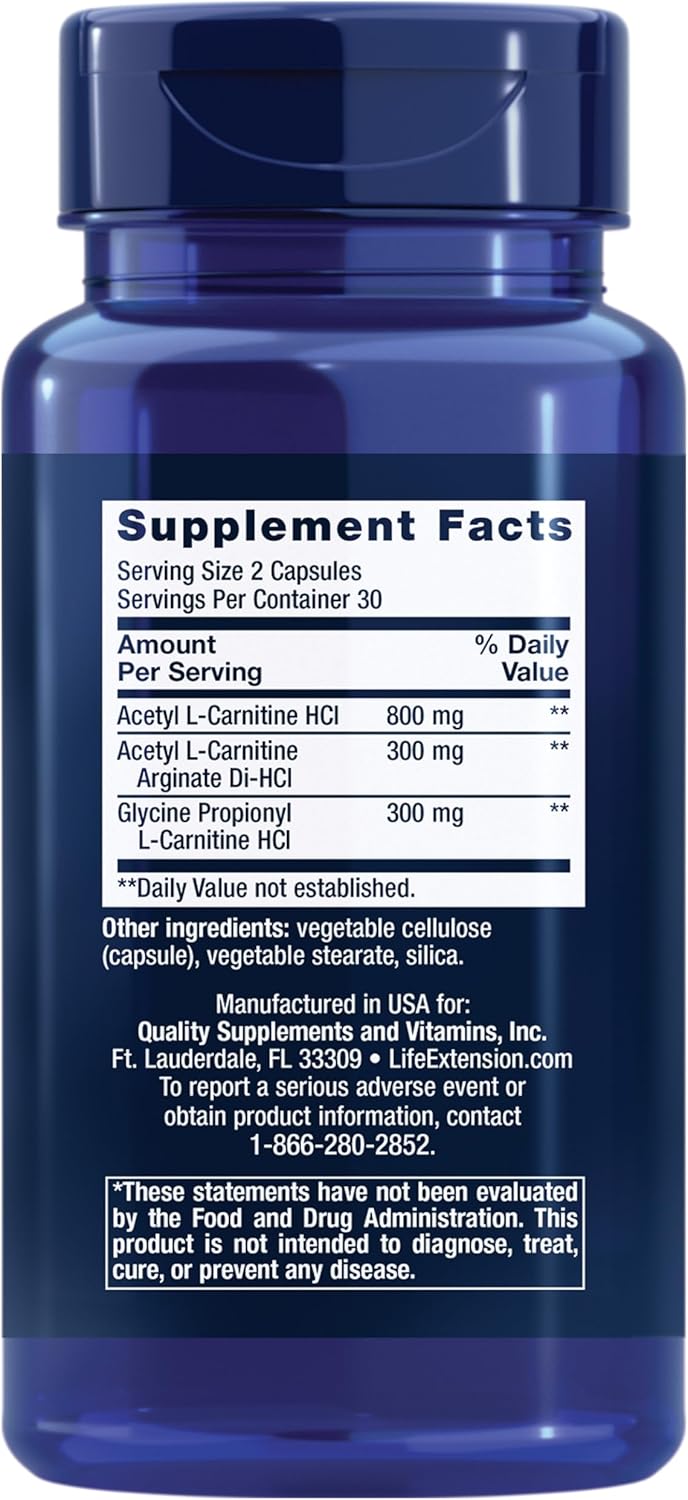 Life Extension Optimized Carnitine L-Carnitine Supplement, 60 Capsules H40327