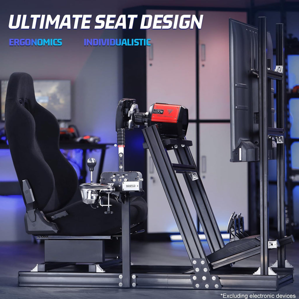 Marada Racing Simulator Cockpit with Monitor Stand and Black Seat M444