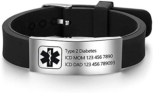 Personalized Silicone Adjustable Medical Alert Bracelets Waterproof Sport Emergency ID Name Bracelets for Men Women