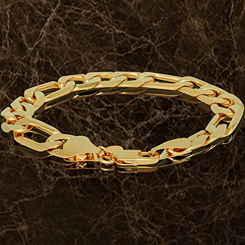 LIFETIME JEWELRY 11mm Beveled Figaro Chain Bracelet 24k Gold Plated B150754