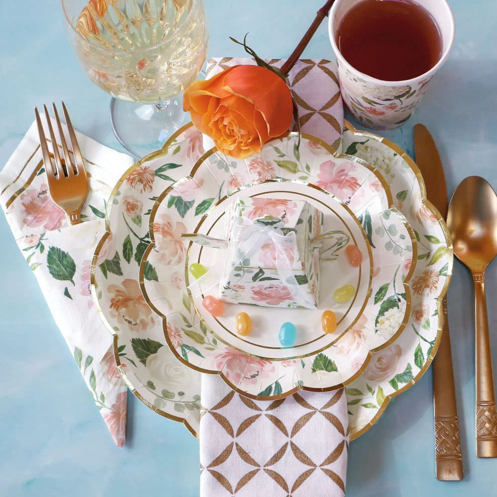 Kate Aspen Pink Floral Paper Plates and Cocktail Napkins G38892