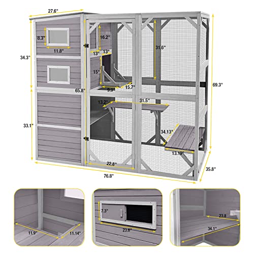 Aivituvin Large 4-Tier Catio Outdoor Indoor Cat Enclosure House with Weatherproof Roof W524