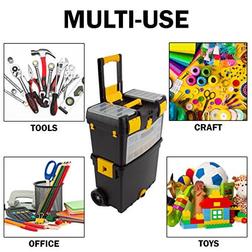 Stalwart Rolling Tool Box with Wheels, Foldable Handle, Removable Top H6527
