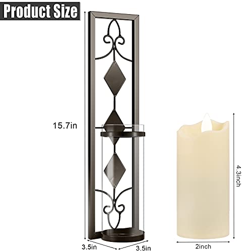 2 Set Antique-Style Metal Wall Sconces with Battery Operated Candles M398943