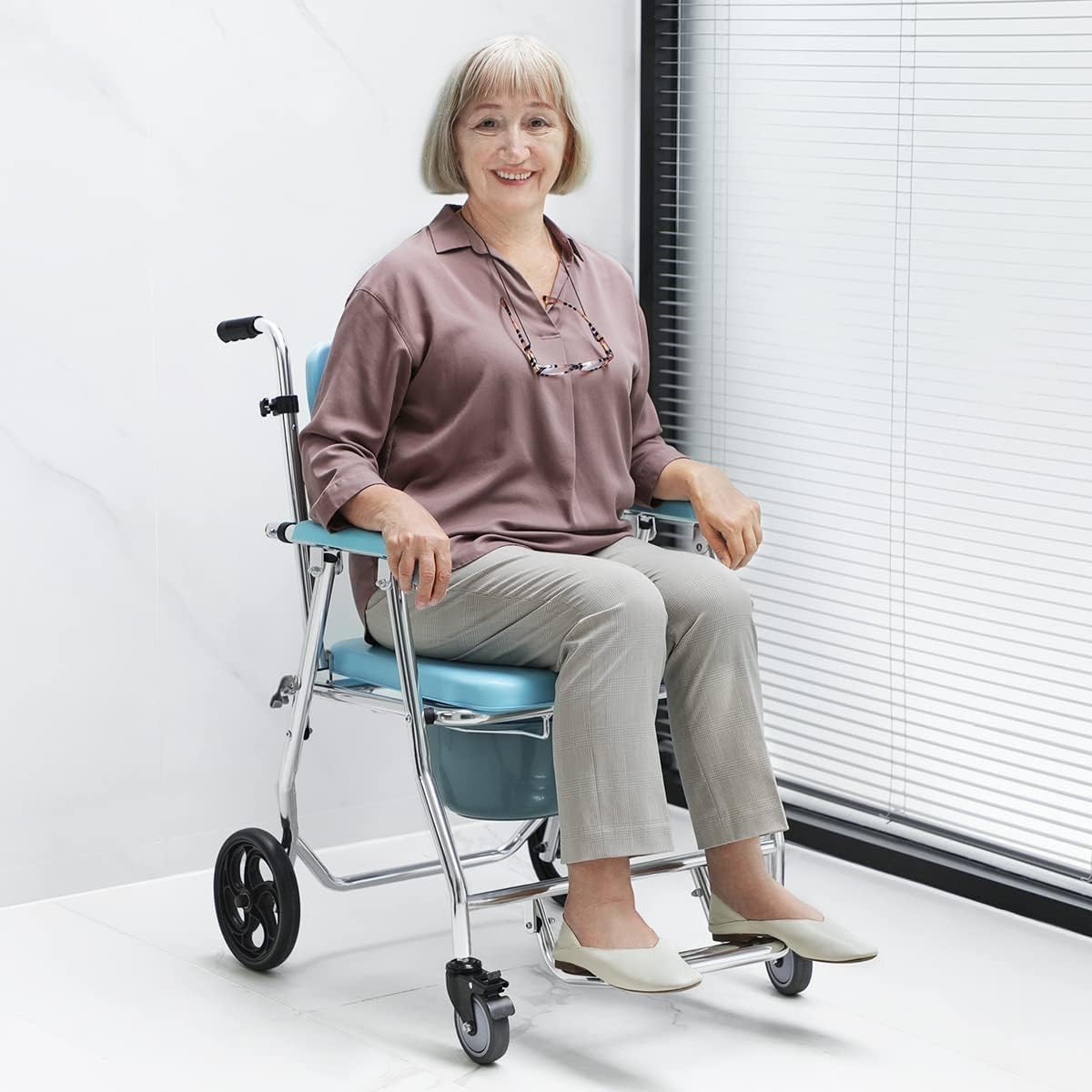 OasisSpace Stand Alone Toilet Safety Rail and Folding Shower Commode Wheelchair E333060