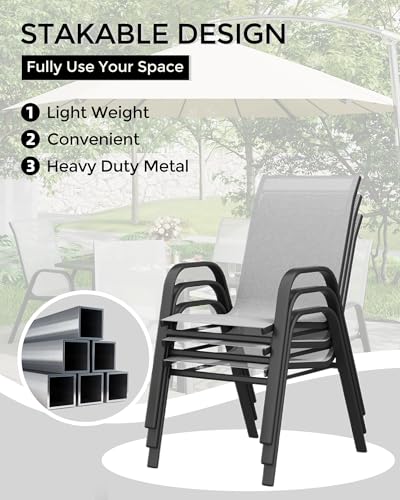 Outdoor Stacking Metal Dining Chairs Set of 4, Grey E4879