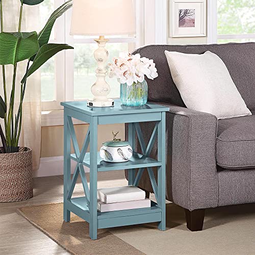 Convenience Concepts Oxford End Table with Storage Shelves, White Faux Marble/Black N969
