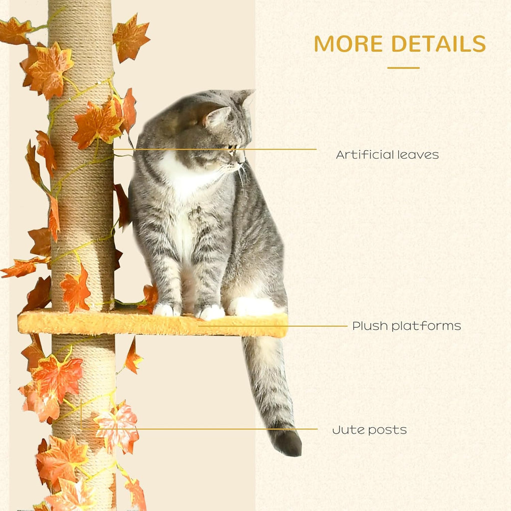 Pawhut Floor to Ceiling Cat Tree, 80" - 95" Adjustable, 3-Level with Sisal Scratching Post D4704